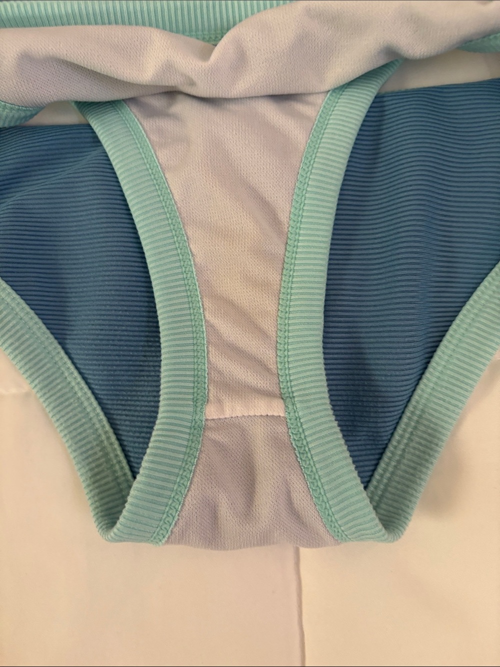 Blue Two-Piece Ribbed Bikini with Mint Trim bra pads extra small - Picture 4 of 4